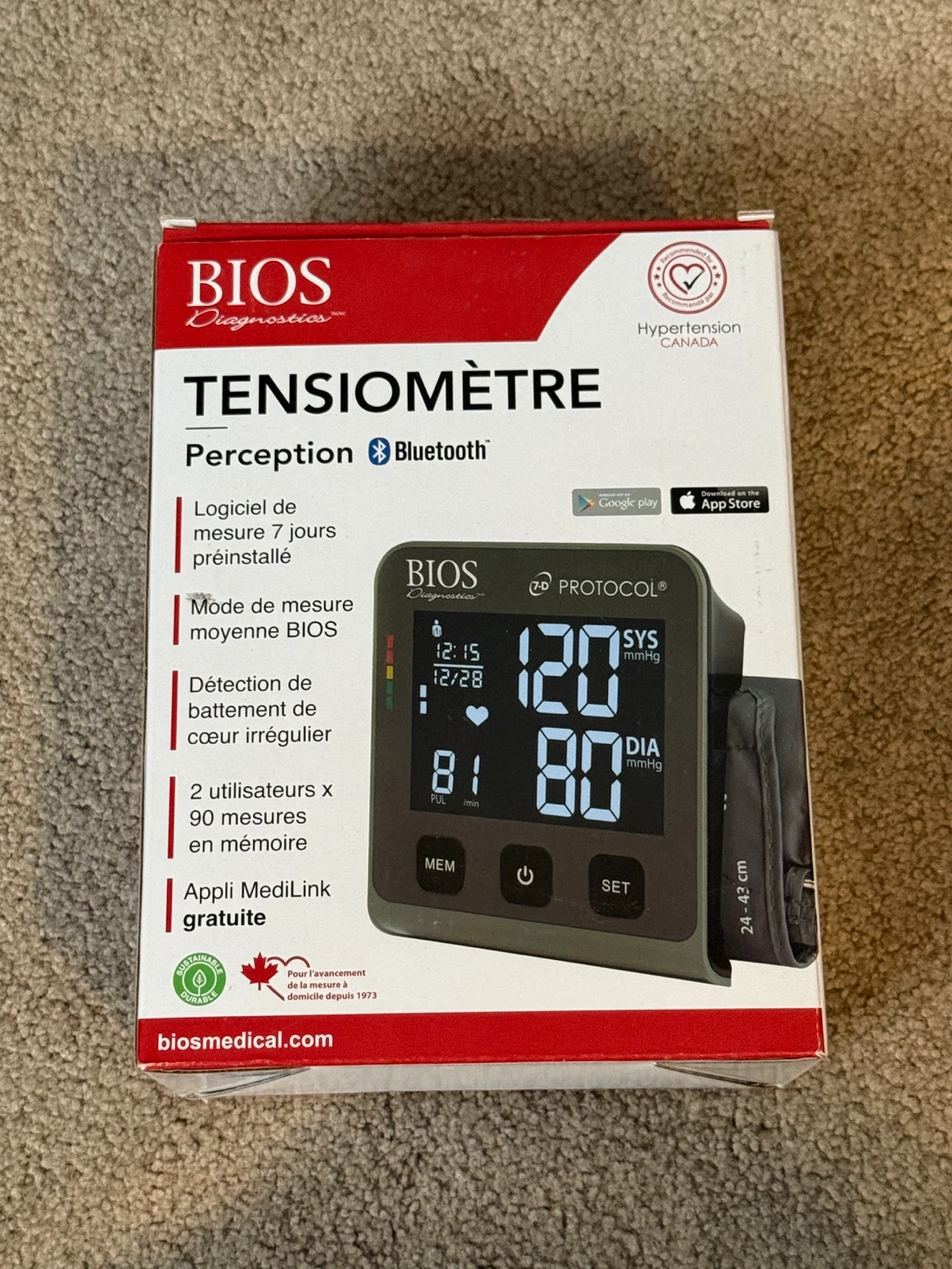 BIOS Diagnostics Perception Bluetooth Blood Pressure Monitor