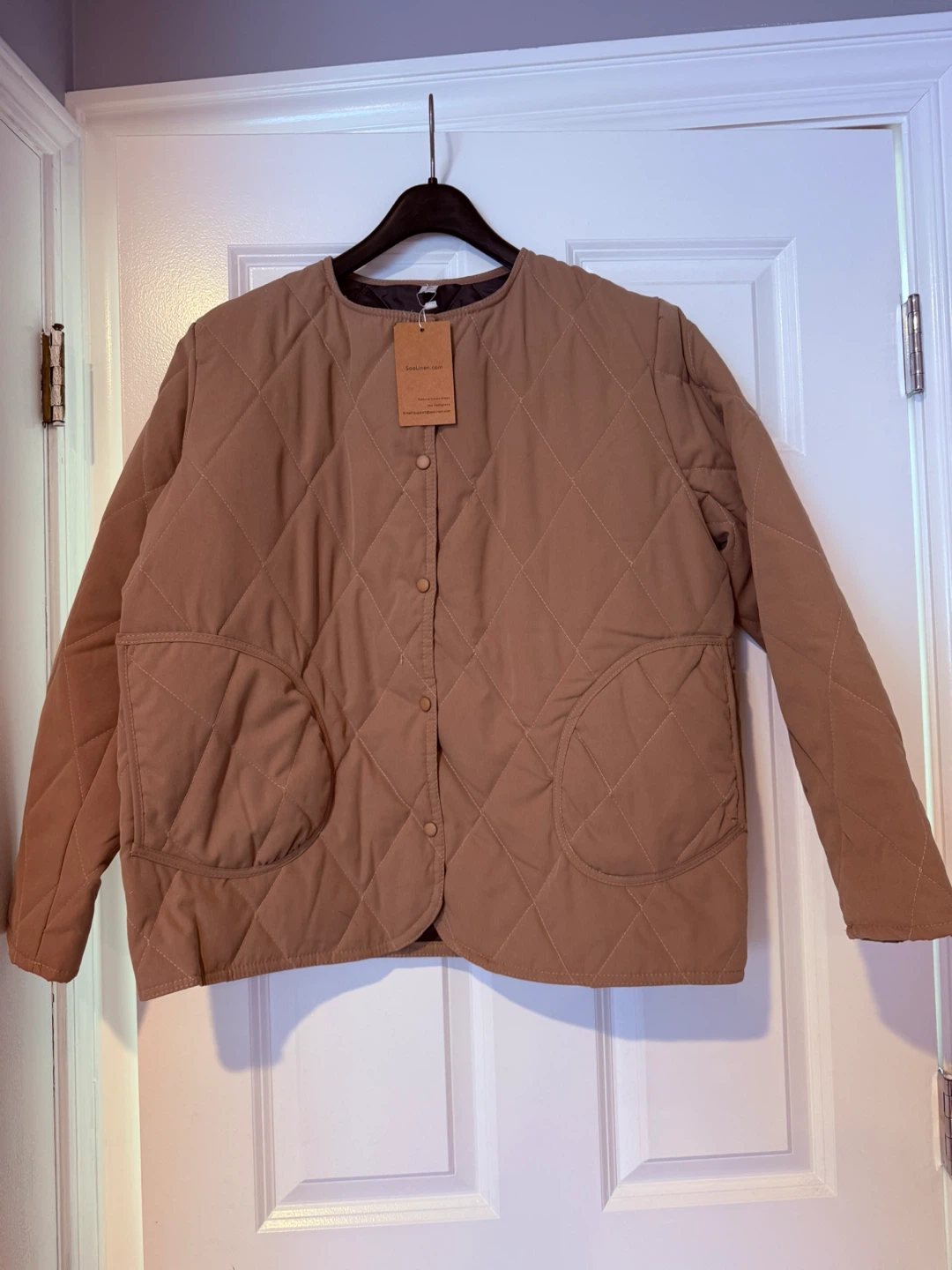 Two Quilted Snap Front Jacket - Tan and brown