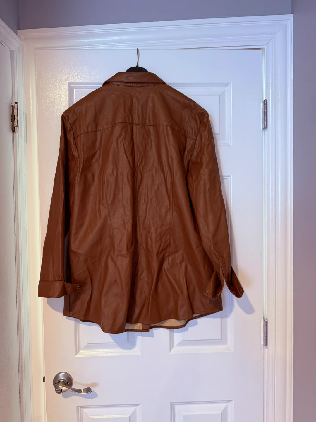 Brown Faux Leather Long Sleeve Shirt - photo 2