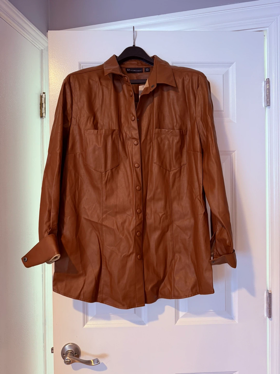 Brown Faux Leather Long Sleeve Shirt