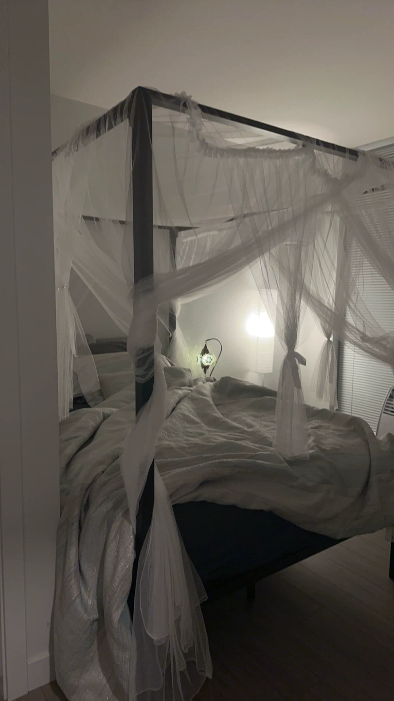 Full Sized Canopy Bed Frame with Drapes