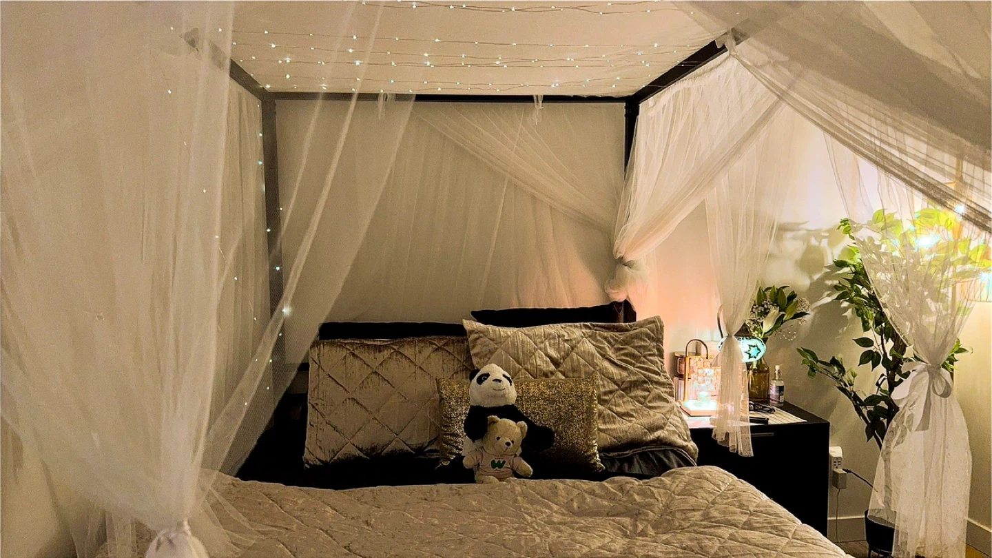 Full Sized Canopy Bed Frame with Drapes - photo 2