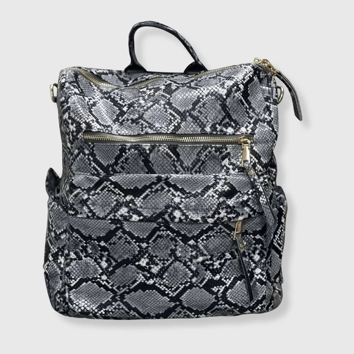 NWOT Snakeskin Faux Leather Backpack Womens Purse w/ Zipper - photo 2