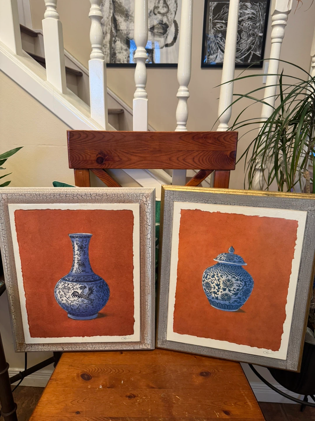 Framed Art Prints of Blue and White Vases (Set of 2)