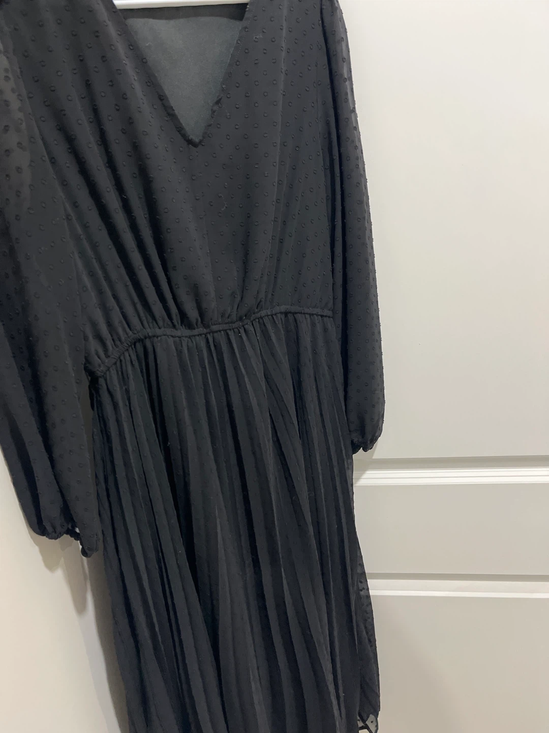 Black Pleated Chiffon Dress