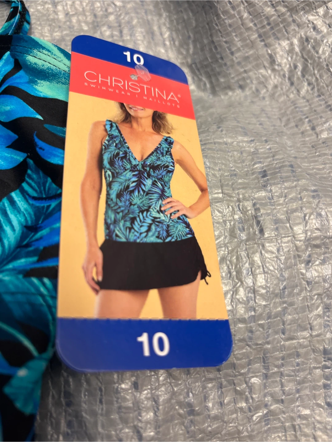 Christina Blue Leaf Print Tankini Swimsuit - Size 10 - photo 3