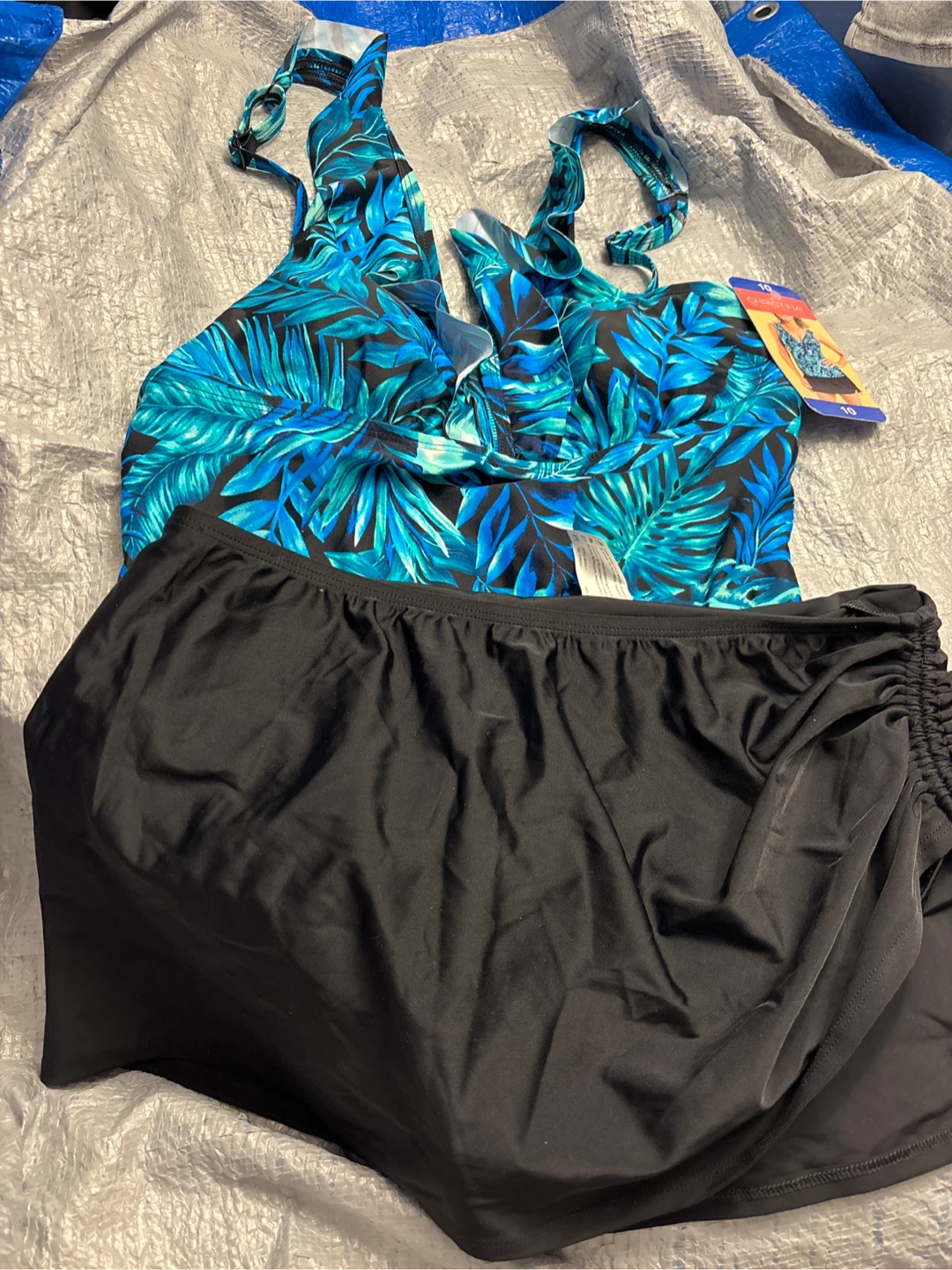 Christina Blue Leaf Print Tankini Swimsuit - Size 10