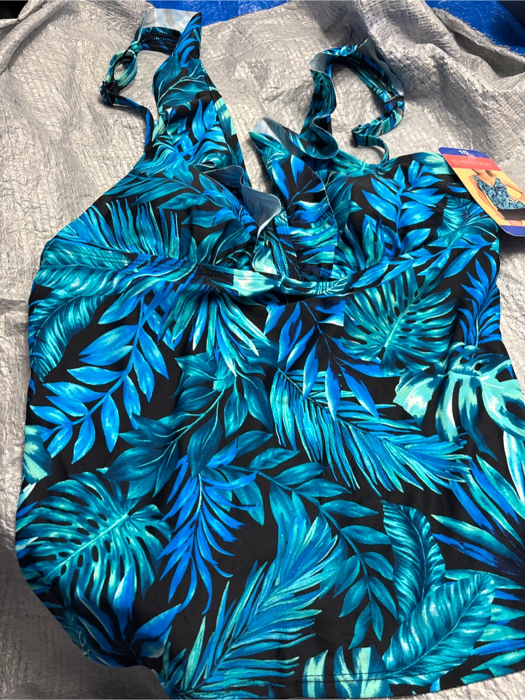 Christina Blue Leaf Print Tankini Swimsuit - Size 10 - photo 2