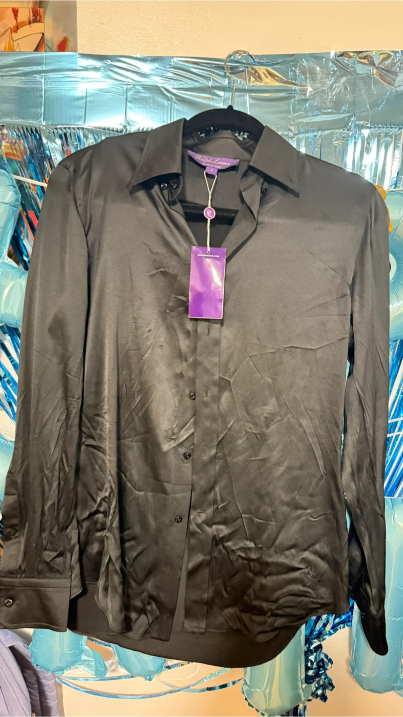 Ralph Lauren Black Silk Button-Up Shirt Size 4