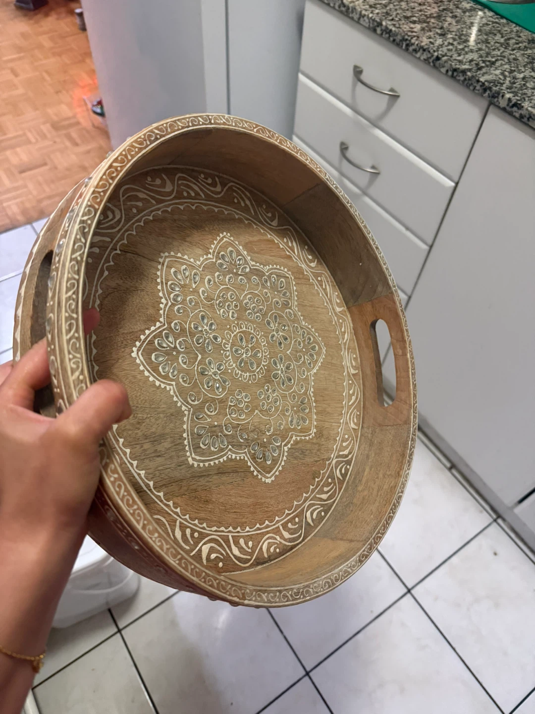 Wooden decorative tray with mandala design - photo 4