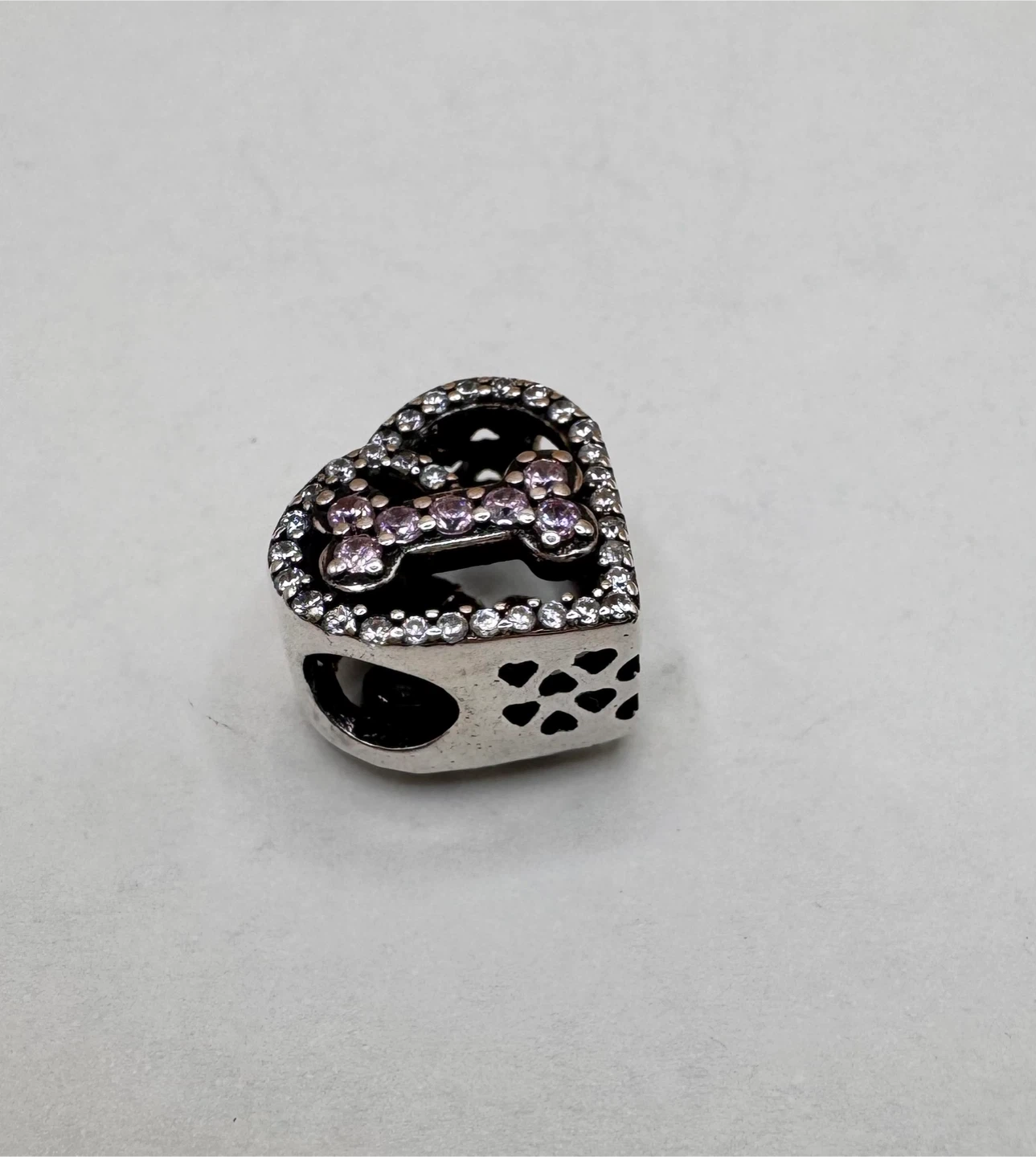 Sterling Silver 925 Heart Paw Print Charm
