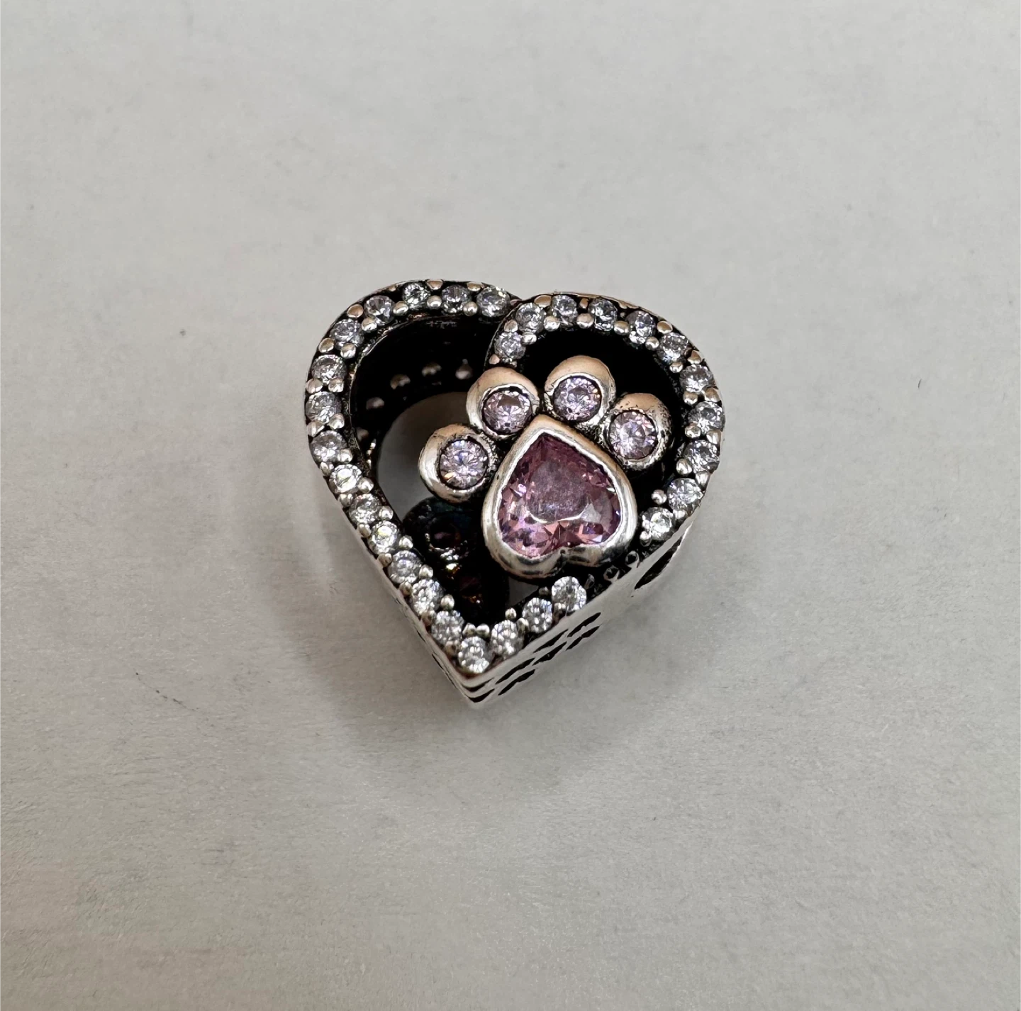 Sterling Silver 925 Heart Paw Print Charm - photo 3