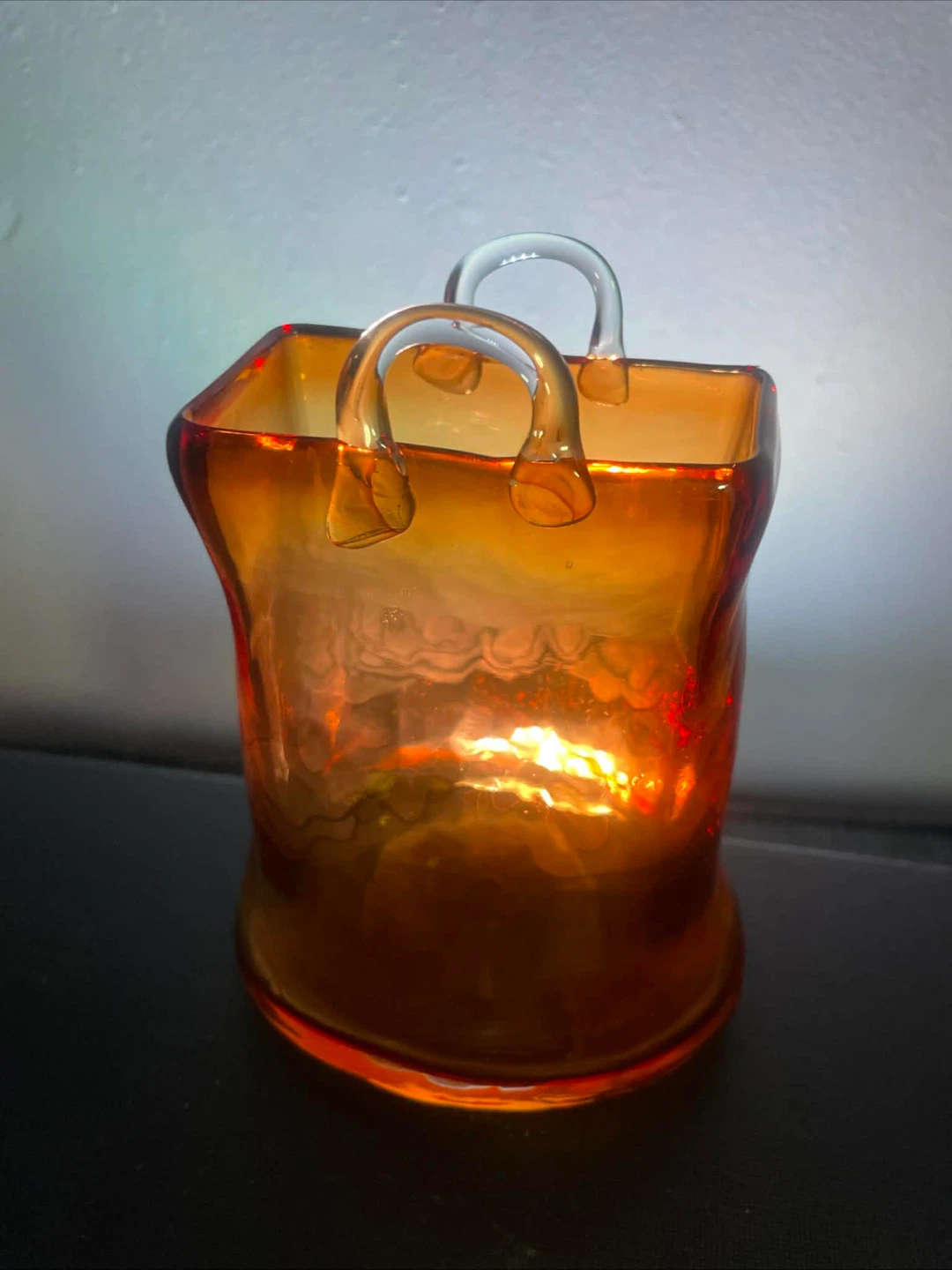 Vintage Hand Blown Glass “purse” Vase - photo 3