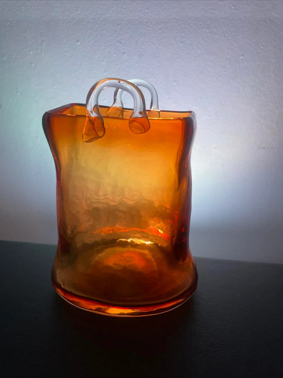 Vintage Hand Blown Glass “purse” Vase - photo 2