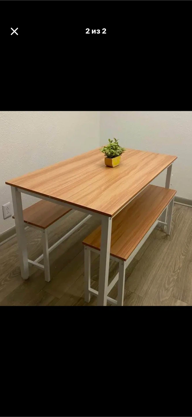 Wooden Top Dining Table with Two Benches