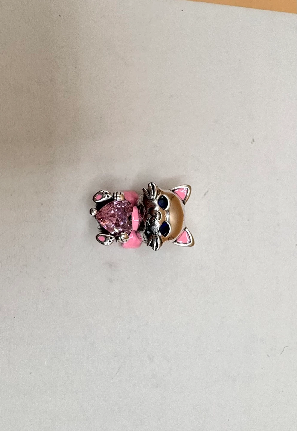 Sterling Silver 925 Cat Charm with Pink Gem