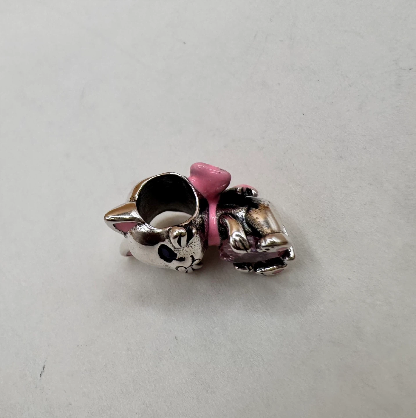 Sterling Silver 925 Cat Charm with Pink Gem - photo 3