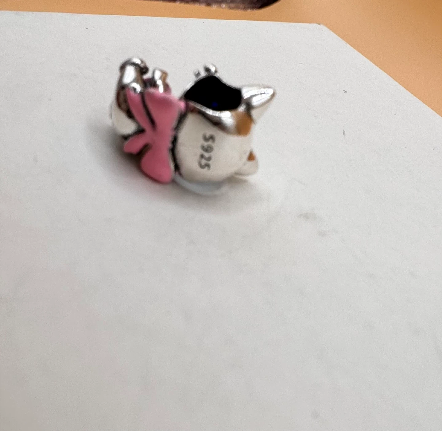 Sterling Silver 925 Cat Charm with Pink Gem - photo 2