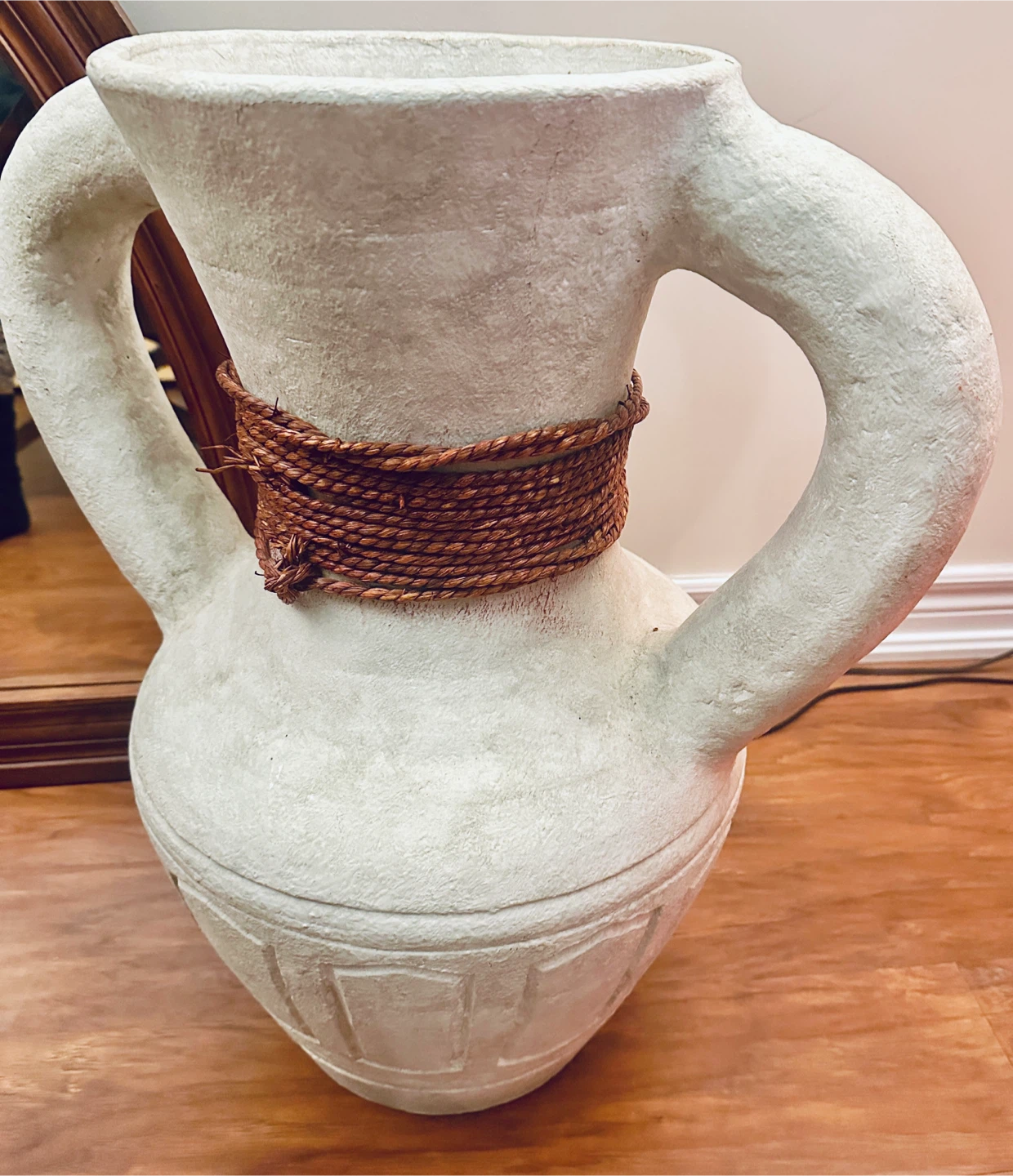 Decorative Amphora Pottery Floor Vase with Rope Accent