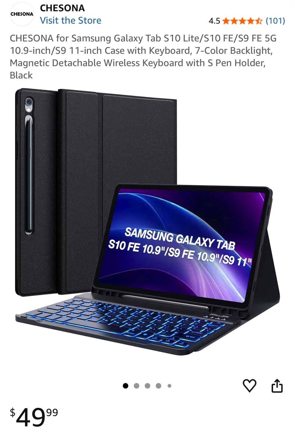 CHESONA Wireless Keyboard Case for Samsung Galaxy Tab S10/S9 FE
