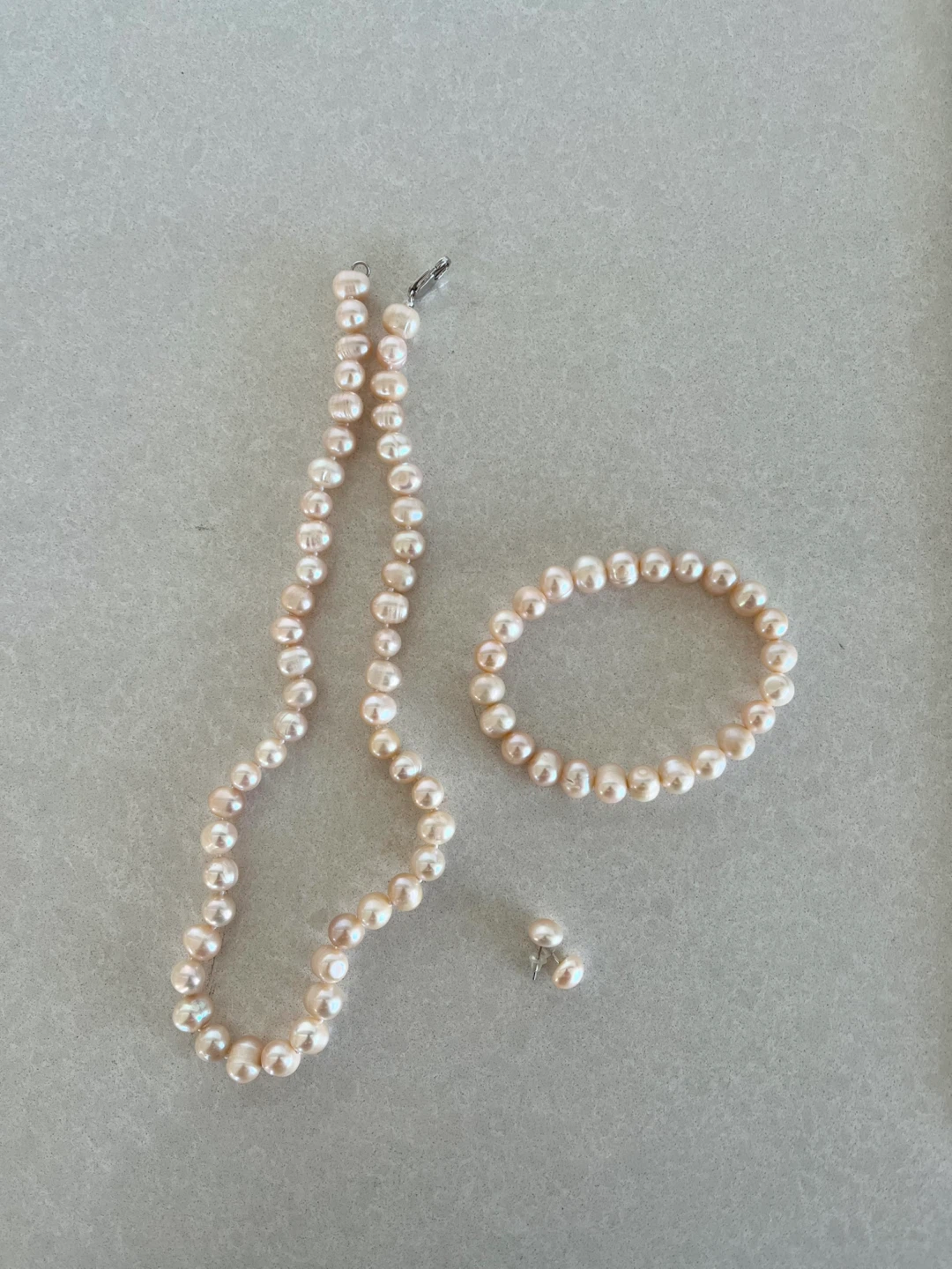 Pearl Necklace, Bracelet, and Earrings Set
