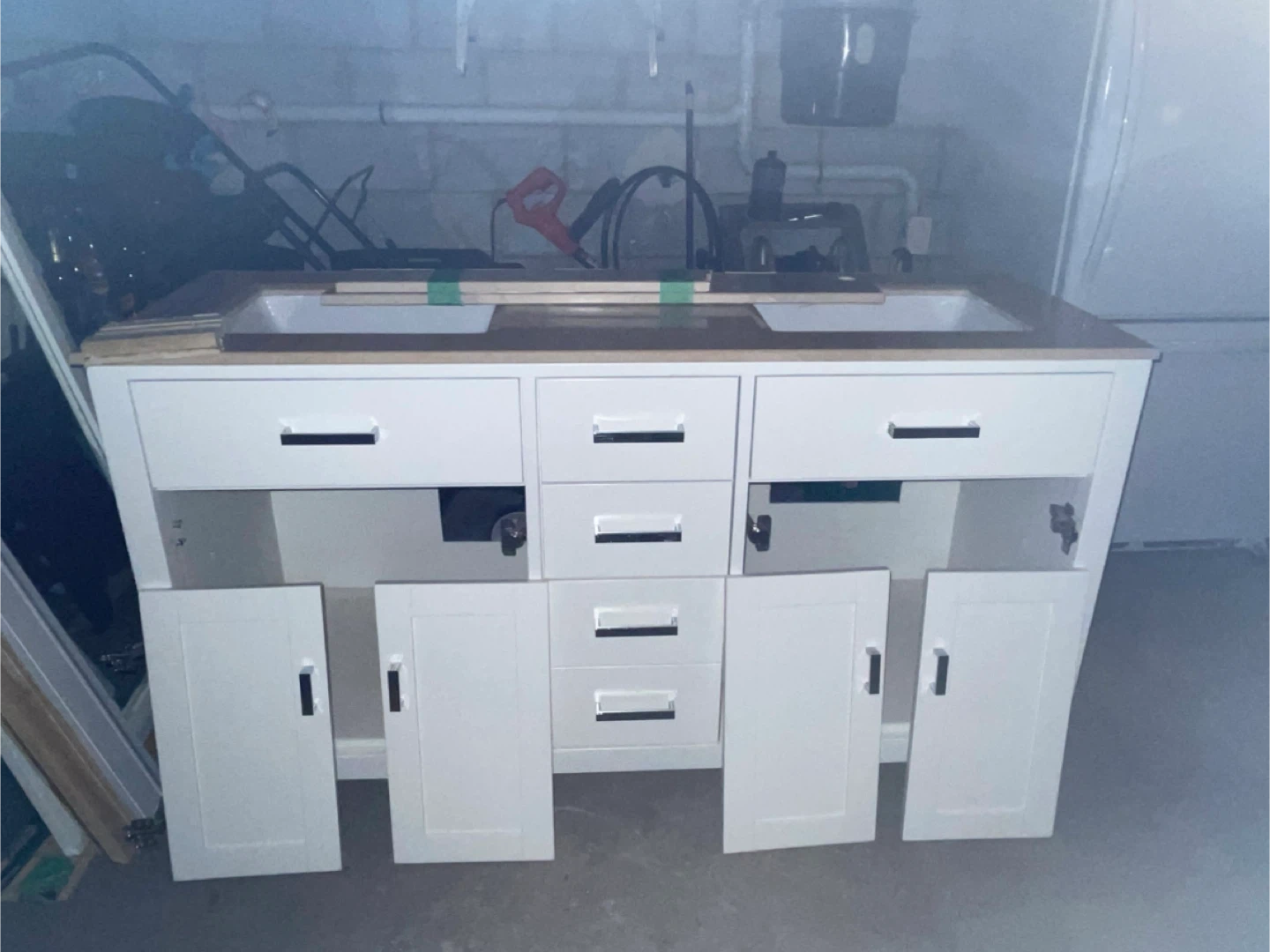 White Vanity with Double Sink and Mirror
