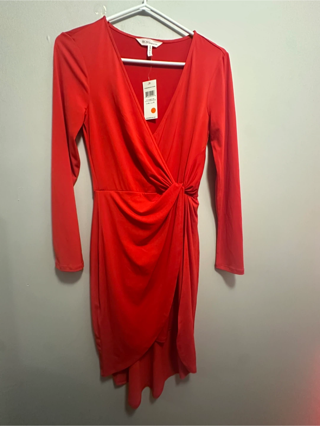 BCBGMAXAZRIA Red Long Sleeve Wrap Dress