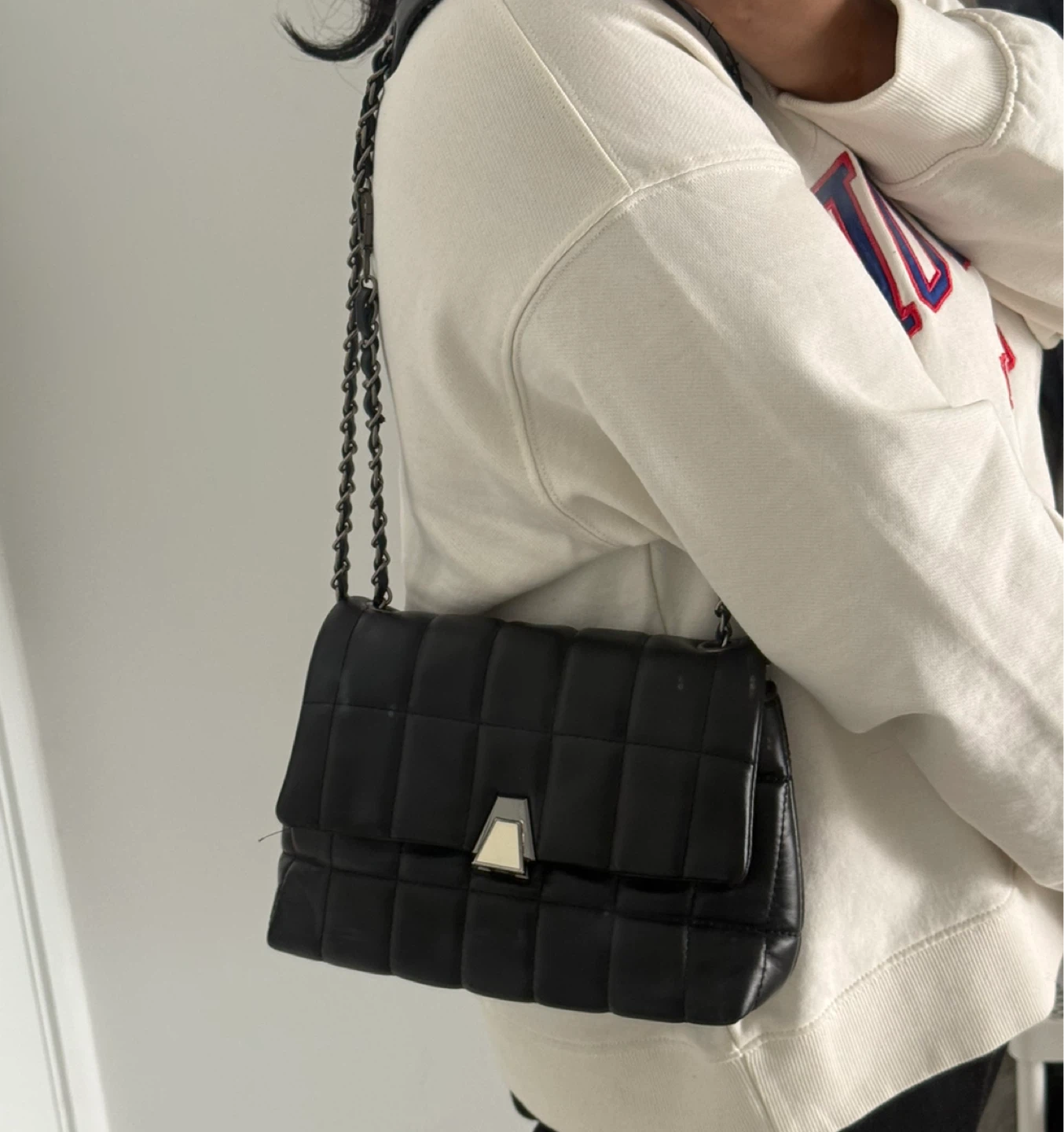 Black Quilted Shoulder Bag with Chain Strap - photo 2