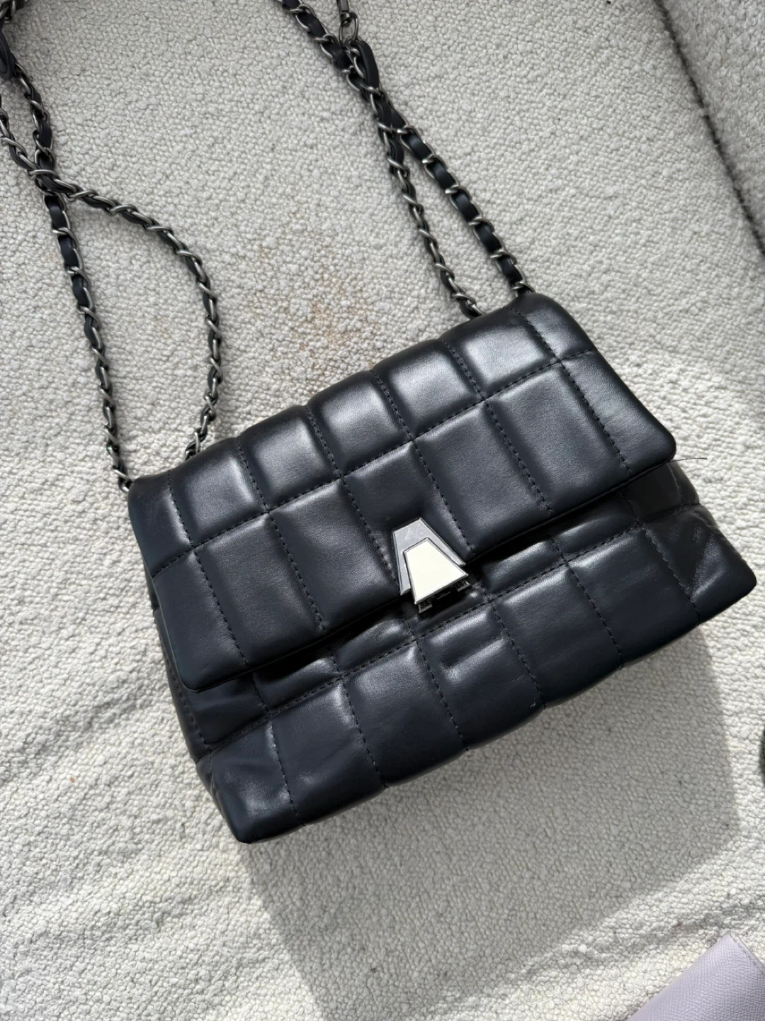 Black Quilted Shoulder Bag with Chain Strap
