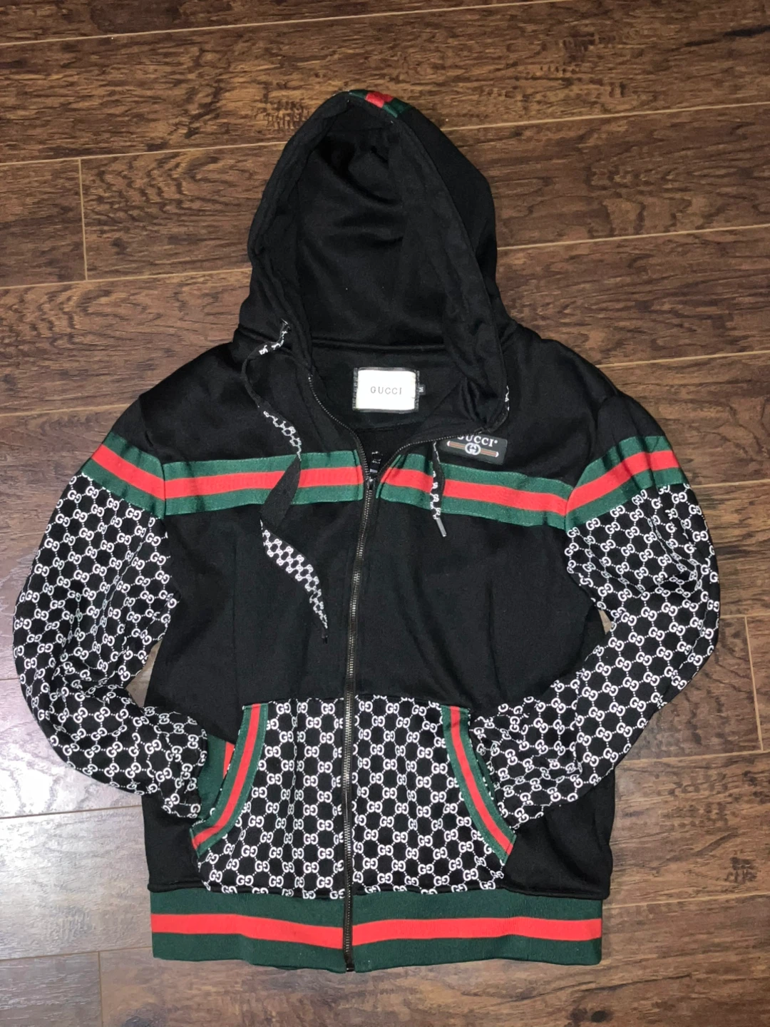 Gucci Black GG Monogram Full Zip Hoodie Jacket