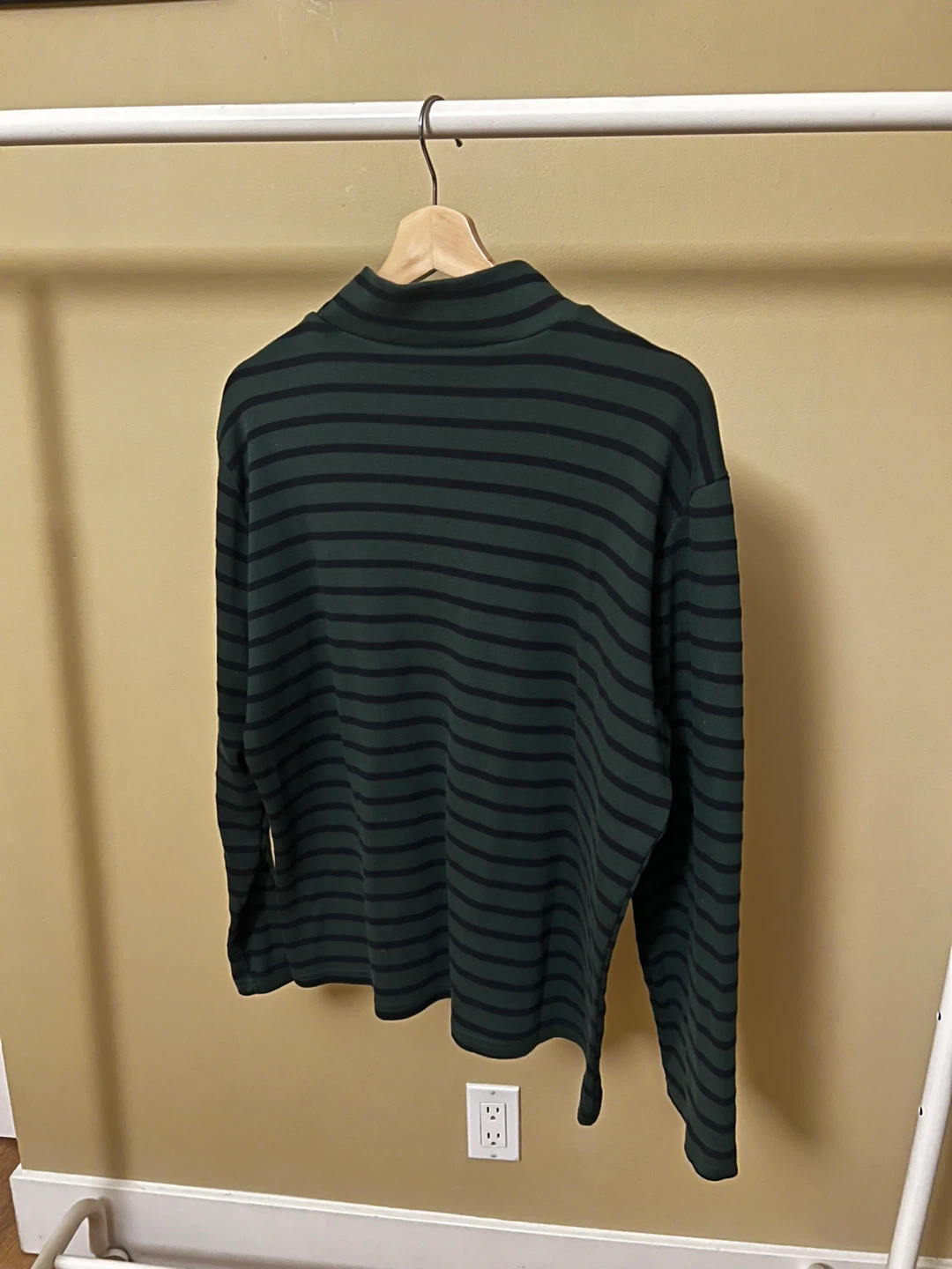 Green Striped Mock Neck Long Sleeve Shirt