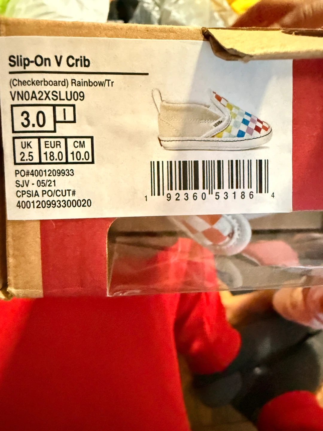 Vans Slip-On V Crib Checkerboard Rainbow Crib Shoes Size 3 - photo 2