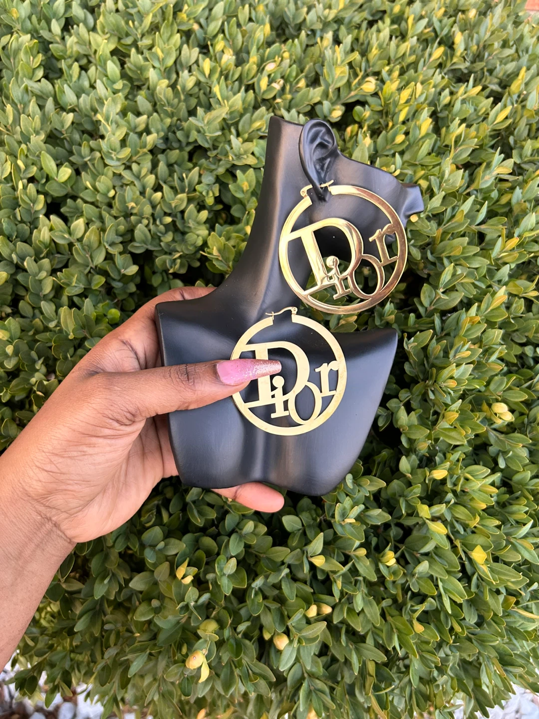 Gold Tone Dior Hoop Earrings