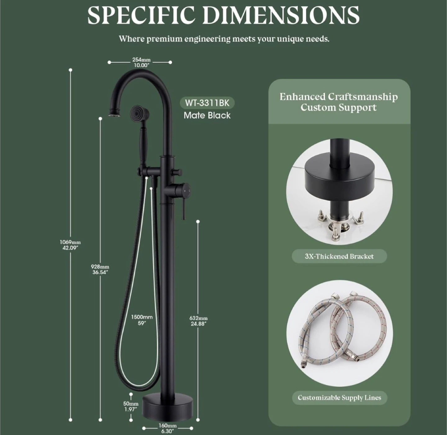 Wintap Freestanding Bathtub Faucet Matte Black VT-3311 - photo 4