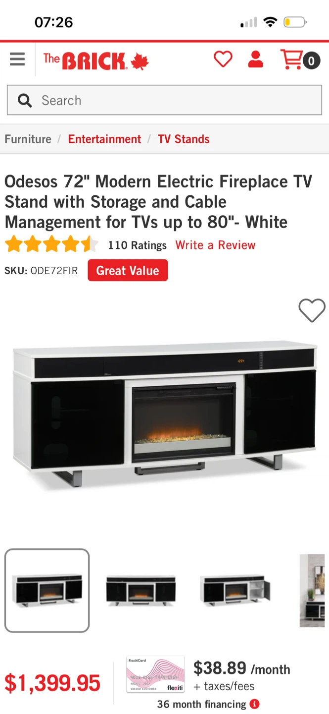 White Media Console with Electric Fireplace - photo 4