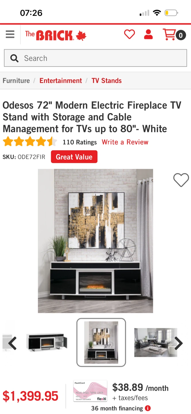 White Media Console with Electric Fireplace - photo 5