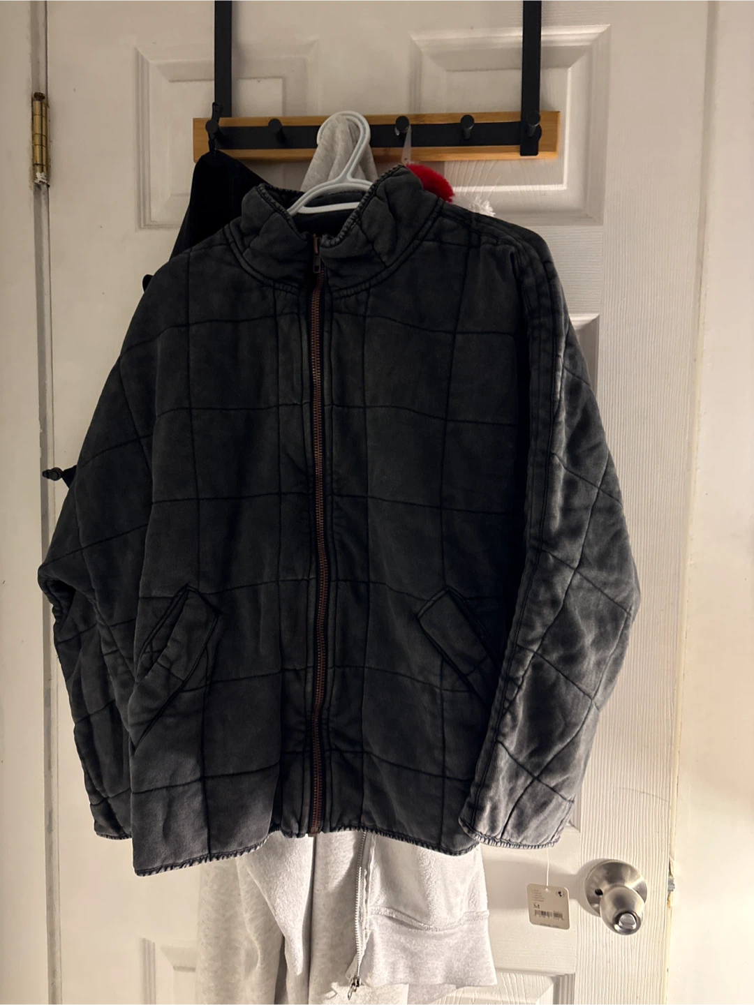Free People Quilted Bomber Jacket - Charcoal Grey - Size M - photo 4