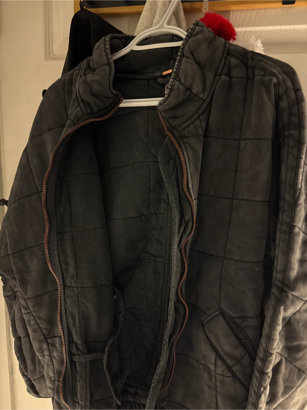 Free People Quilted Bomber Jacket - Charcoal Grey - Size M