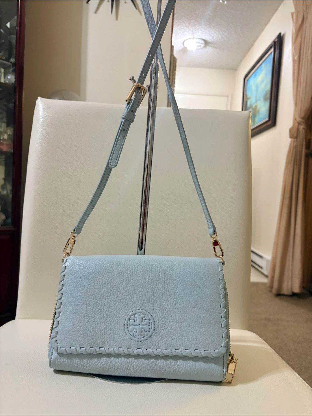 Tory Burch Light Blue Leather Wallet/Crossbody Bag