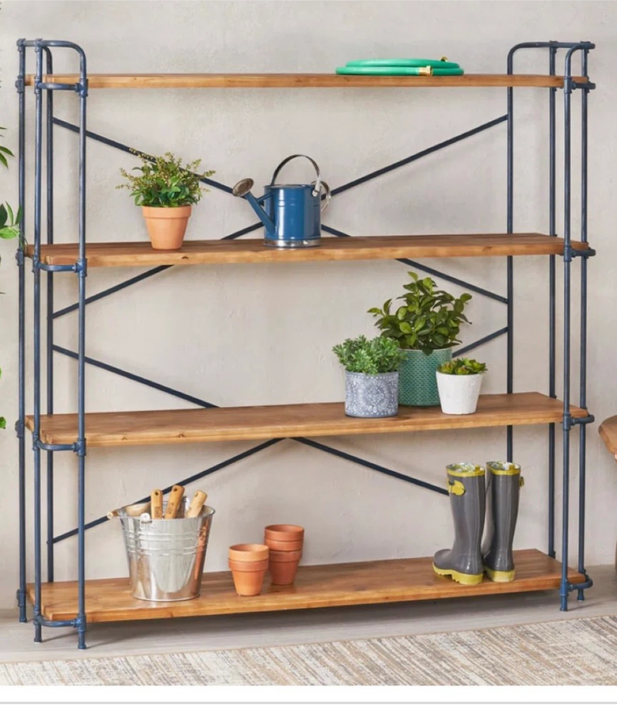 Industrial Pipe Wood Shelf Unit