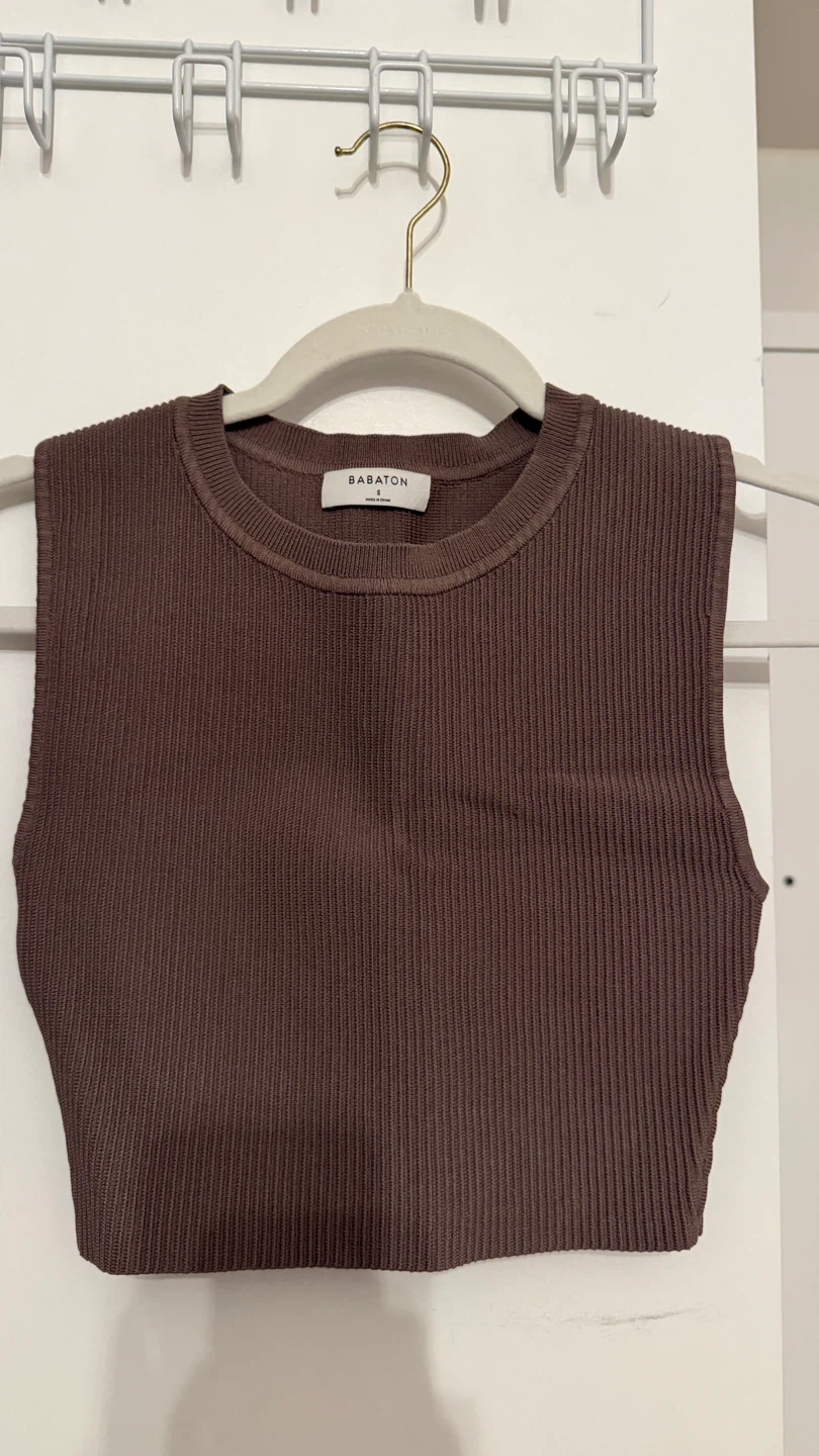 Babaton Brown Ribbed Sleeveless Crop Top Size S
