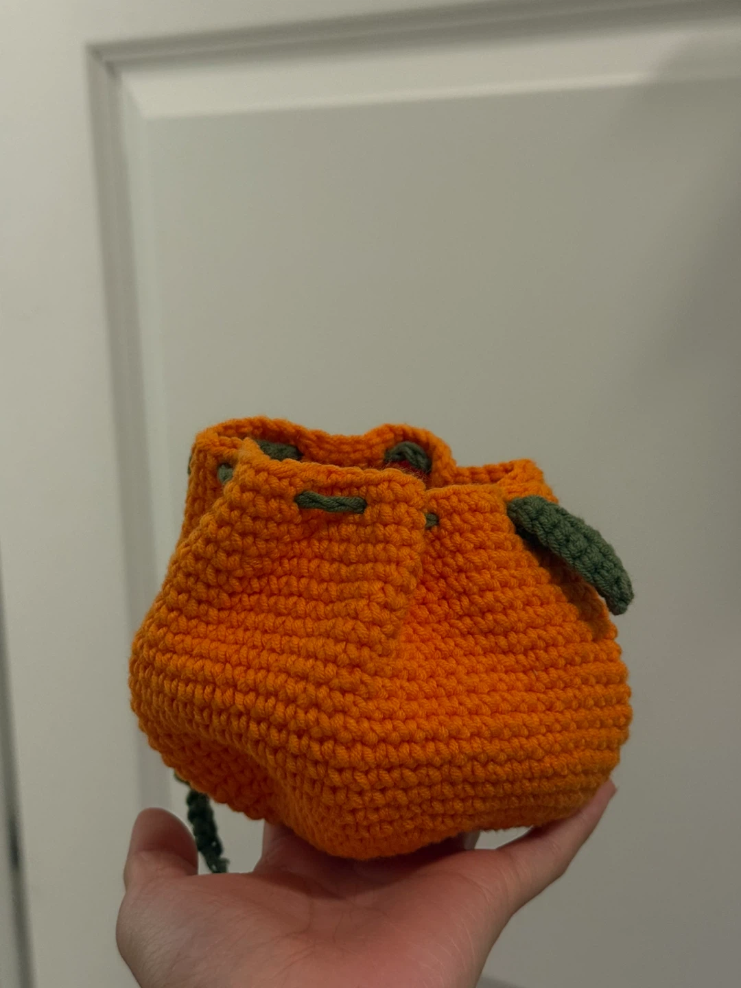 Handmade!! Orange Crochet Drawstring Pouch - photo 2