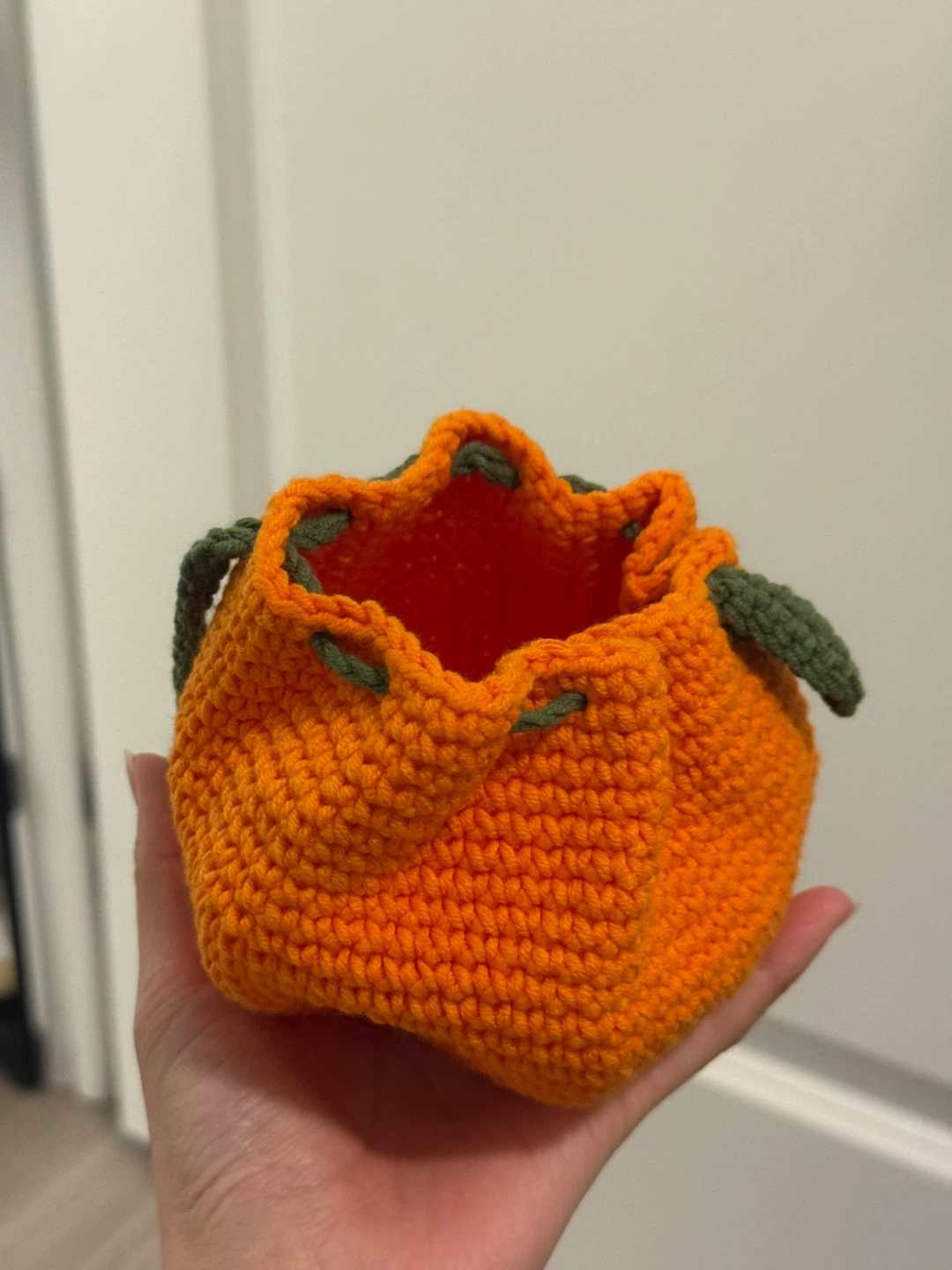Handmade!! Orange Crochet Drawstring Pouch