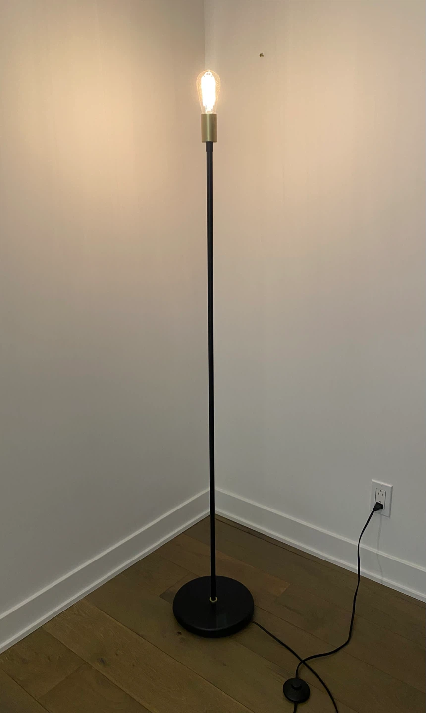 Minimalist Black Floor Lamp with Brass Accent