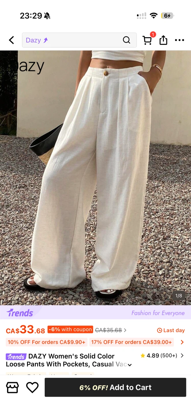 BRAND NEW Dazy Women's Solid Color Loose Pants - White