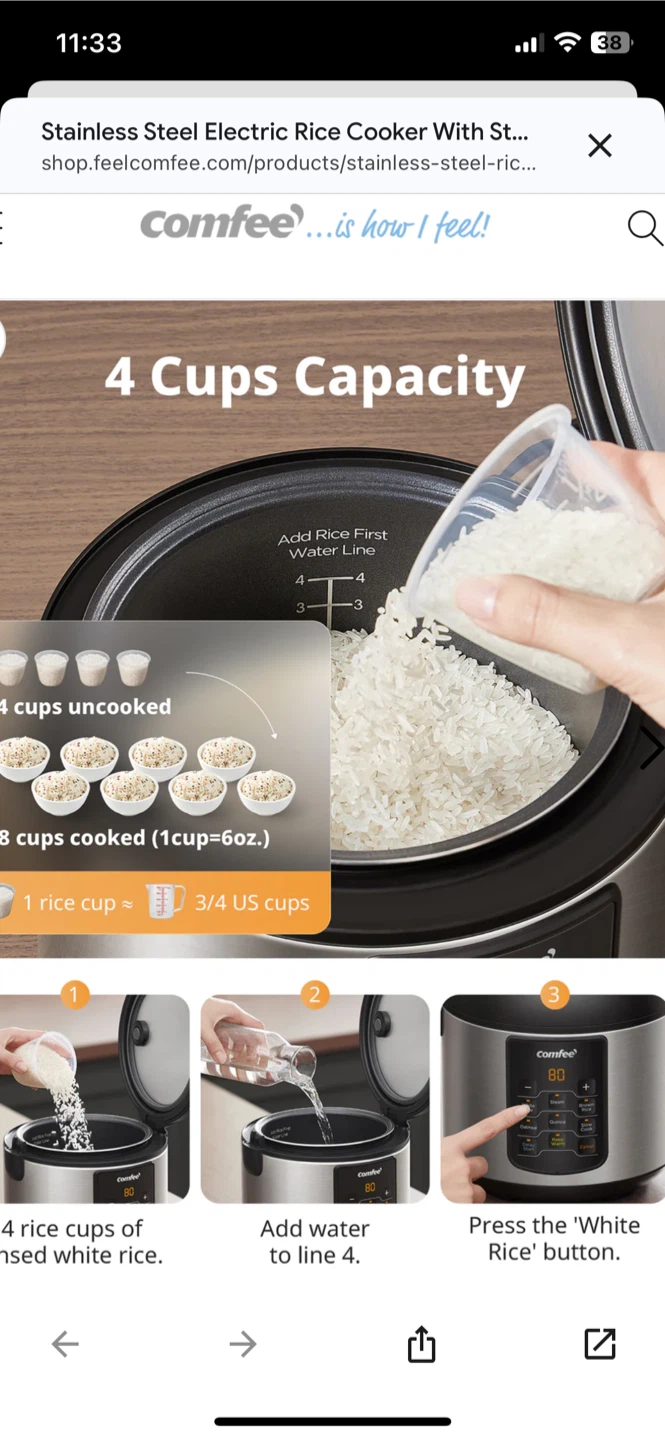 Comfee Stainless Steel Electric Rice Cooker - 4 Cups - photo 5
