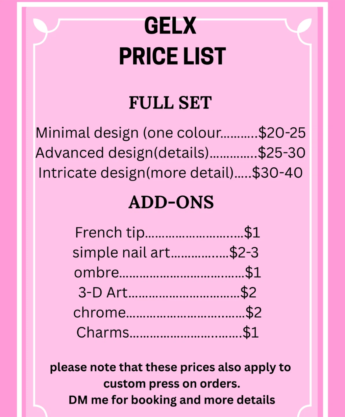 Custom press on pricing