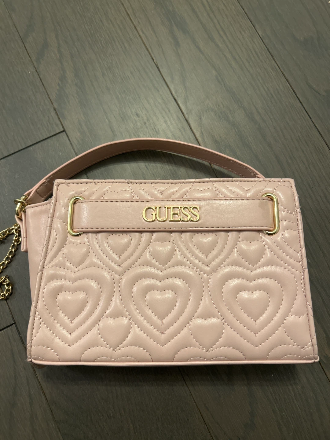 Guess Pink Heart Quilted Crossbody Bag