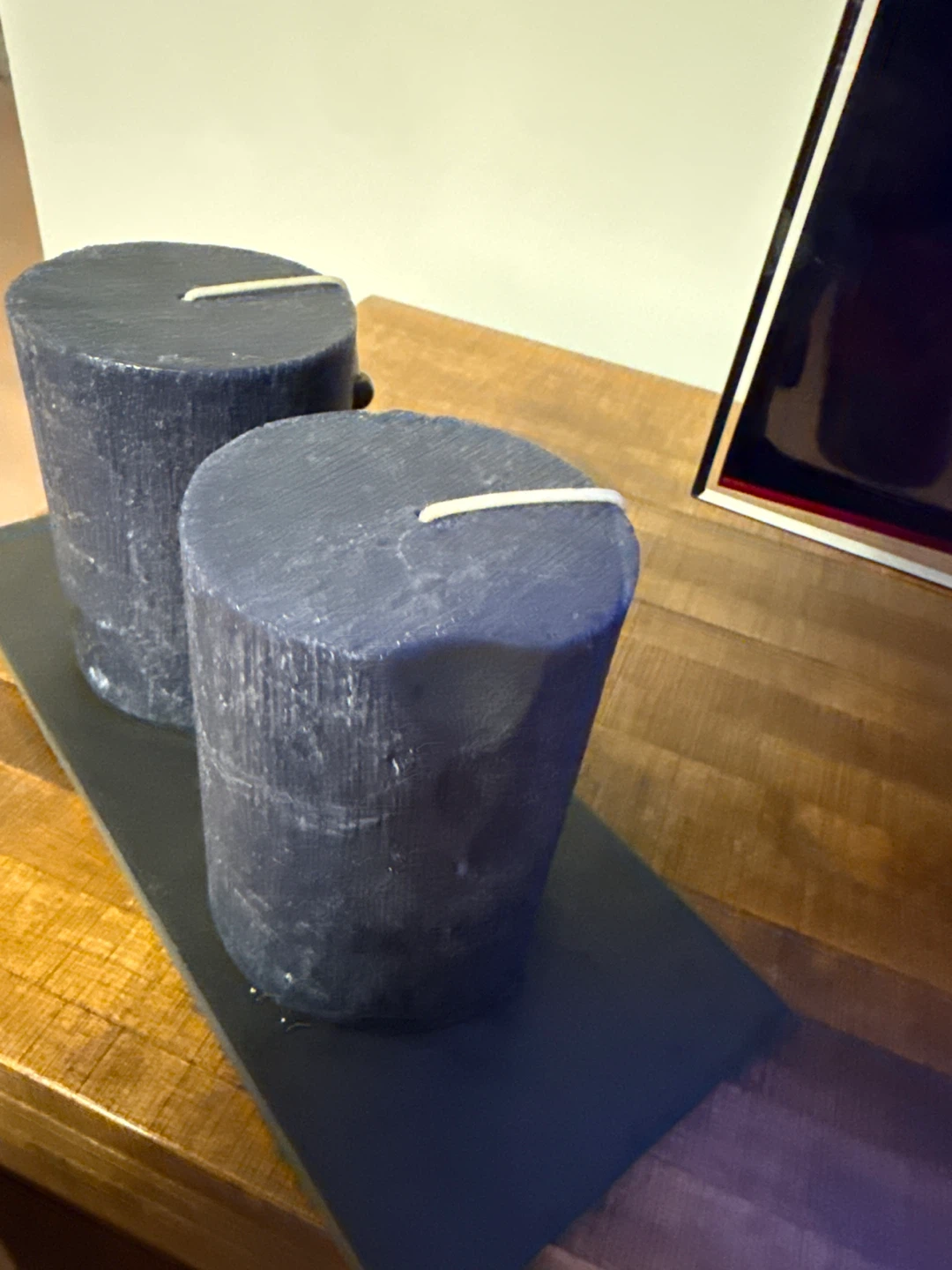 Two Large Dark Blue Pillar Candles - photo 3