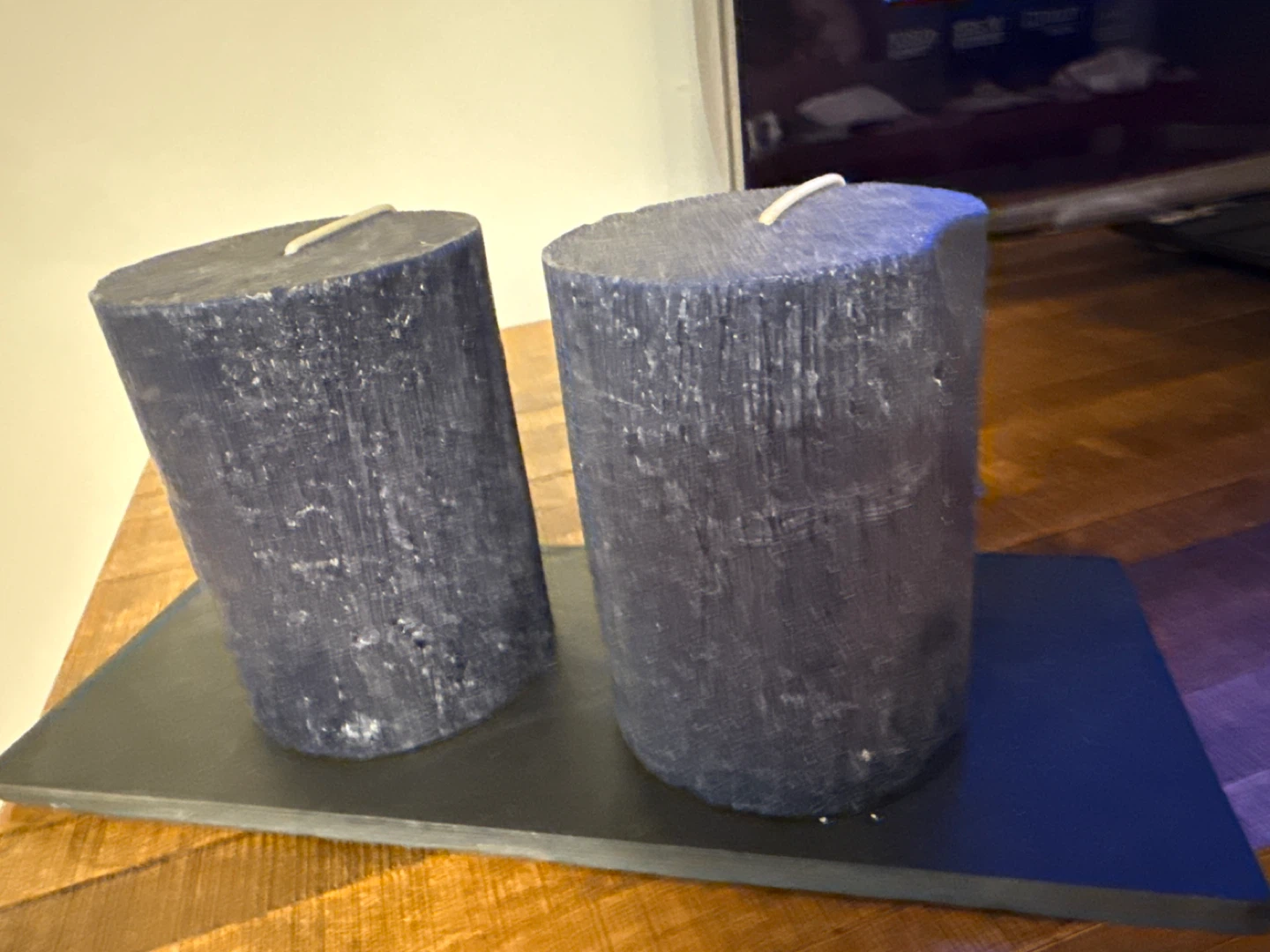 Two Large Dark Blue Pillar Candles - photo 2